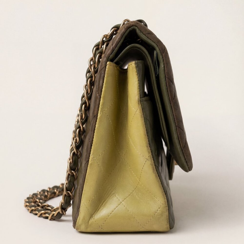 Chanel Classic Jumbo Double Flap Tri-Tone Green Quilted Lambskin Gold HW - Picture 8 of 12